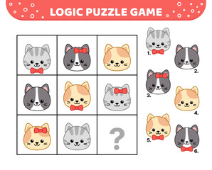 Logic puzzle game. Little cats. For kids. Cartoon