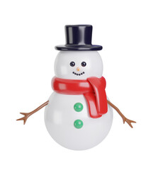 Snowman 3d icon. Snowman with scarf and hat. 3d vector.