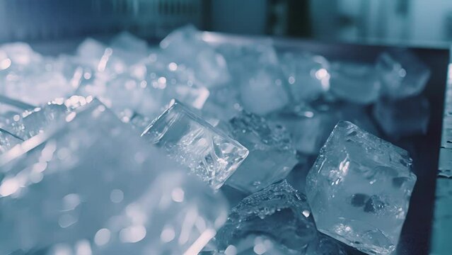 A frostcovered ice maker with the frozen cubes inside just waiting to be used.
