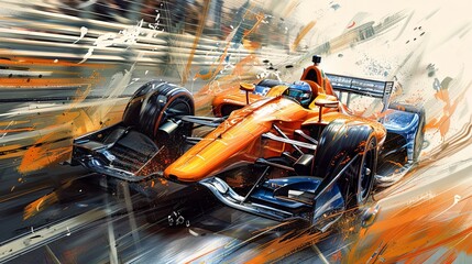 Multicolored illustration with racing car in dynamics paint splatter and speed lines. Concept of motorsport, tournament - 763159260
