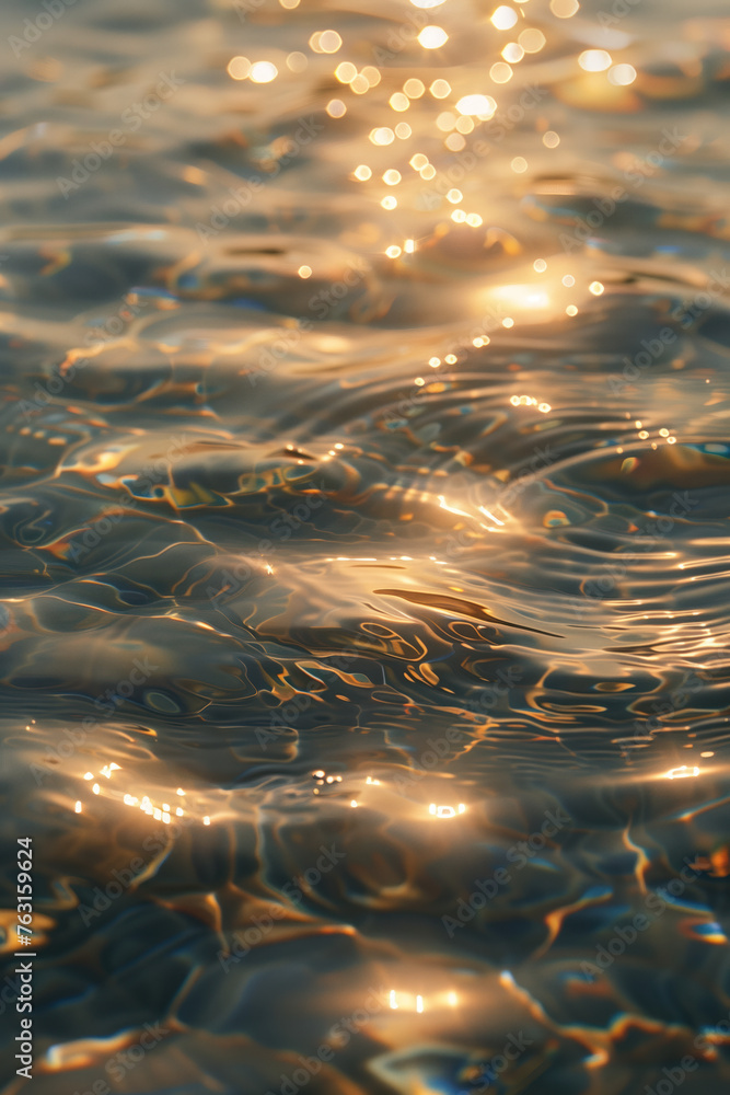Poster beautiful ripple and caustics pattern on water surface. background image. created with generative ai