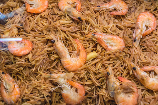 Shrimps for sale on Mercat de Sant Josep de la Boqueria food market in Barcelona, Spain