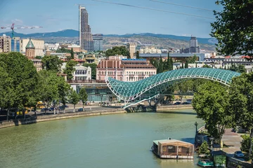 Fotobehang So called Bridge of Peace over Kura river in Tbilisi, Georgia © Fotokon