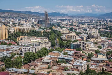 Fotobehang Aerial view from Narikala hill on Tbilisi city, Georgia © Fotokon