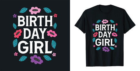 Happy Birthday typography flat illustration. Birthday t-shirt design.