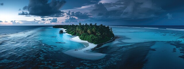 Aerial view of a beautiful tropical island in the middle of the ocean