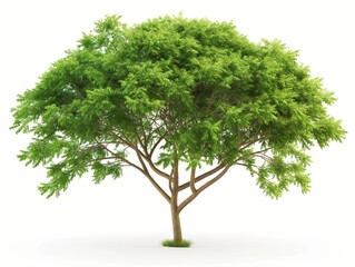 A single, dense tree with a lush green canopy isolated on a white background.
