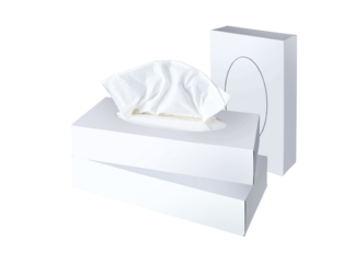 Three Blank Cosmetic Tissues Box isolated on gradient background.