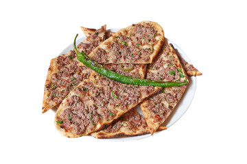 Overhead view on Turkish Pide on Plate  isolated