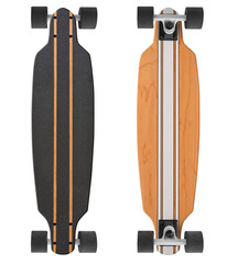Black and wooden skate longboard isolated on a white background