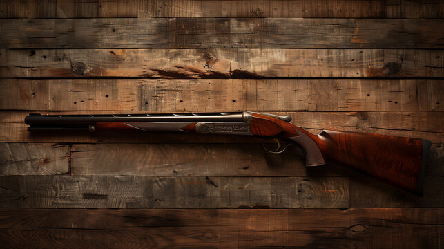 A shotgun on a wooden background