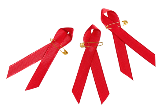 Red ribbons with golden pins for the Aids concept
