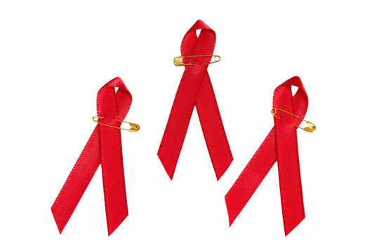 Red ribbons with golden pins for the Aids concept