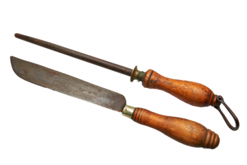Butchery knife and sharpening stick isolated