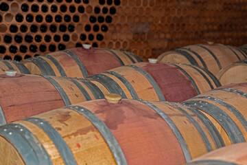 wooden wine vats close up