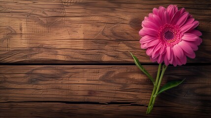 Pink flower on wooden background, rustic elegance, wedding invitation card