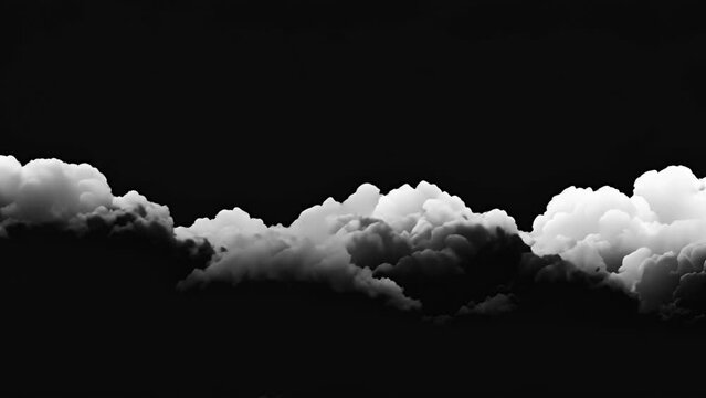 White animation,cartoon clouds on black background. 2d animation for background frame of clouds with copy space. moving 4k video
