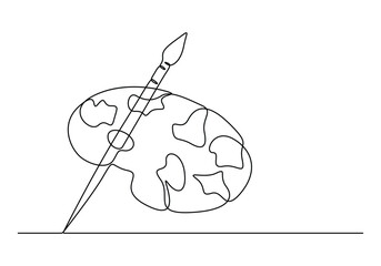 Continuous single line drawing of a painting brush with colour palette for world art day vector illustration.