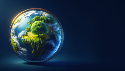 World Earth Day Concept with 3D Earth Green Globe, tree inside, Copy Space