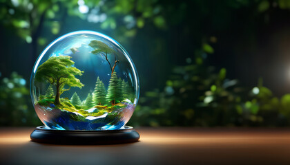 World Earth Day Concept, 3d Earth Globe with green tree inside, Copy Space