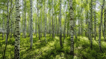 Spring birch Butakovka forest view near Almaty, Kazakhstan