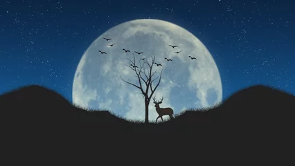 Washable wall murals Full moon and trees moon and tree