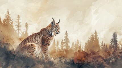 A stealthy lynx blends seamlessly into the boreal forest shadows, its hunter's camouflage keeping it vigilant.