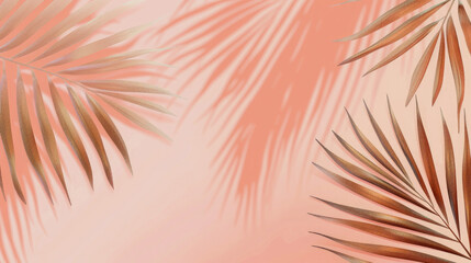 Abstract silhouette of coconut leaves on pink background.