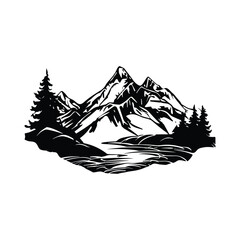 mountain river logo design template