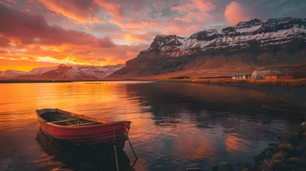 Tableaux ronds sur aluminium Europe du nord Sunset in Iceland's Fjord: A Mesmerizing Display of Nature's Beauty and Icelandic Culture