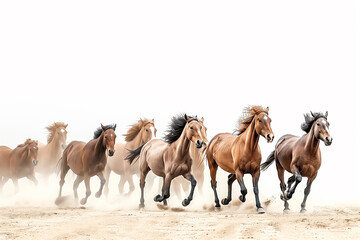 A herd of horses galloped across the dusty sand