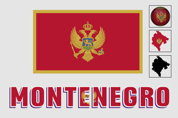 Montenegro flag and map in a vector graphic