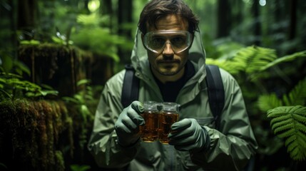 In remote rainforest pharmacologist gathers medicinal plants exploring biodiversity for drugs