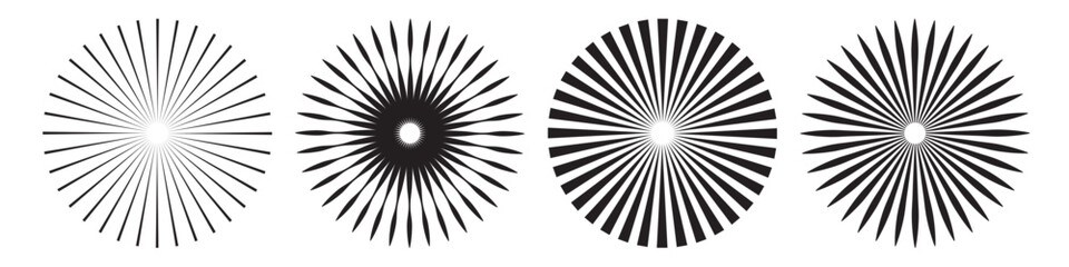 Sunburst element. Radial stripes background. Sunburst icon collection. Retro sunburst design. Vector illustration. Abstract line circle vector background.
