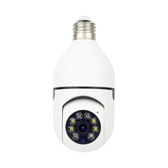 Outdoor CCTV camera in the form of a light bulb, isolated from the background