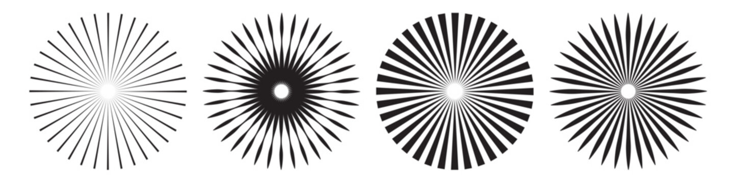 Sunburst element. Radial stripes background. Sunburst icon collection. Retro sunburst design. Vector illustration. Abstract line circle vector background.
