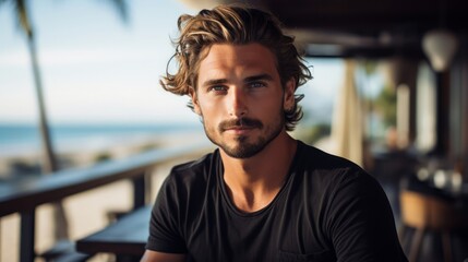 Male stylist at beach salon crafting beach waves relaxed coastal atmosphere
