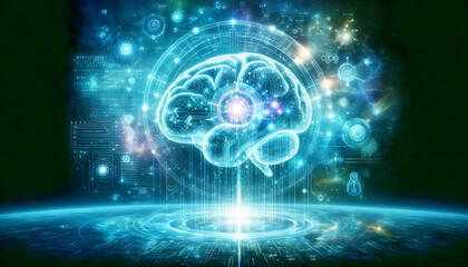 Artificial intelligence, AI, digital circuits and code streams, symbolizing the integration of technology and intellect.
