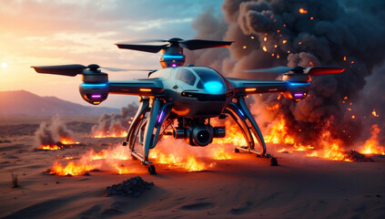 Fototapeta premium A surveillance drone in a war zone