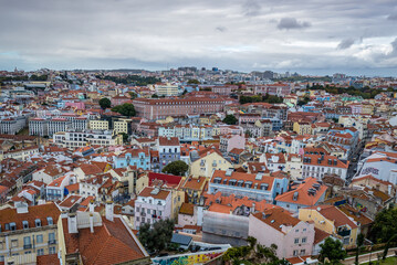 Aerial view from viewing point Miradouro da Graca viewing point in Lisbon city, Portugal