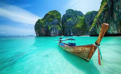 The breathtaking island of Phuket, Thailand with its iconic James Bond beach and traditional longtail boats