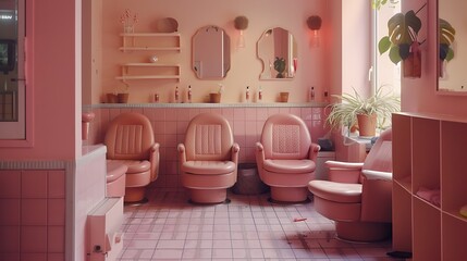 an image of a vintage-inspired nail salon with dusty rose and pastel brown