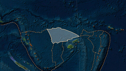 Volcanoes around the Balmoral Reef plate. Satellite map