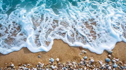Fototapeta na wymiar rocky sea shore with pebble beach, waves with foam