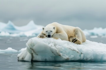 Solitary Polar Bear Resting on an Ice Floe in the Arctic Expanse