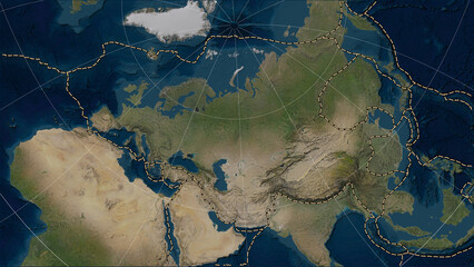 Eurasian plate - boundaries. Satellite map