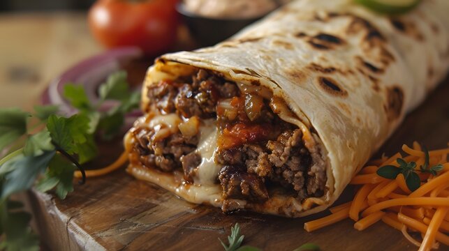 Burrito is a traditional dish of Mexican cuisine, consisting of a flour tortilla usually filled with different ingredients, most variants use beans and meat (beef, pork or chicken) with side dishes