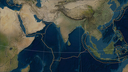 Near Indian plate. Boundaries. Satellite map