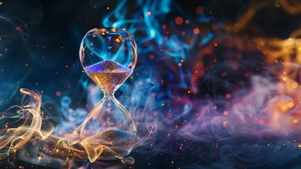 Foto op Canvas Hourglass with blue smoke on a dark background. Concept of time passing. © kanurism