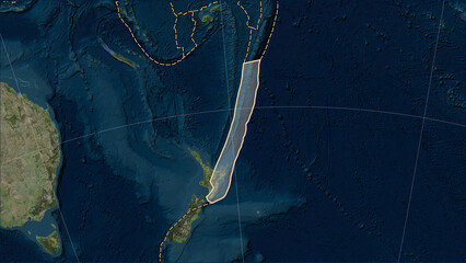 Volcanoes around the Kermadec plate. Satellite map